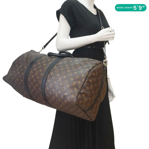 LOUIS VUITTON Keepall 55 Bandouliere Monogram Canvas Travel Bag Black