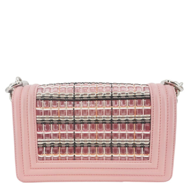 CHANEL Boy Flap Small Woven Leather Shoulder Bag Pink