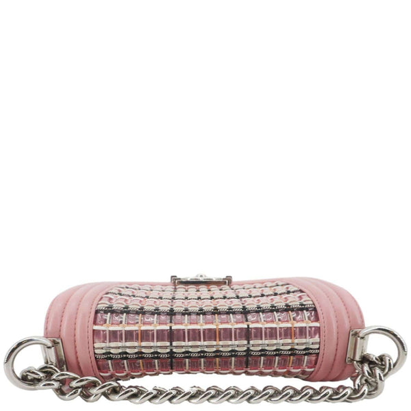 CHANEL Boy Flap Small Woven Leather Shoulder Bag Pink