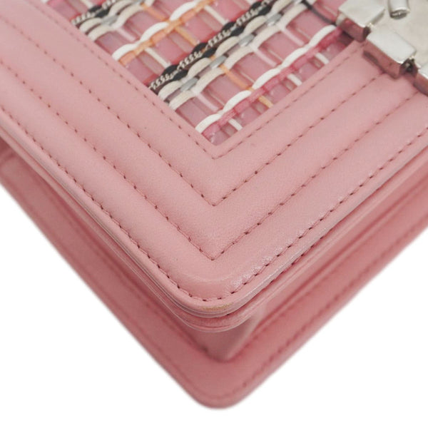CHANEL Boy Flap Small Woven Leather Shoulder Bag Pink