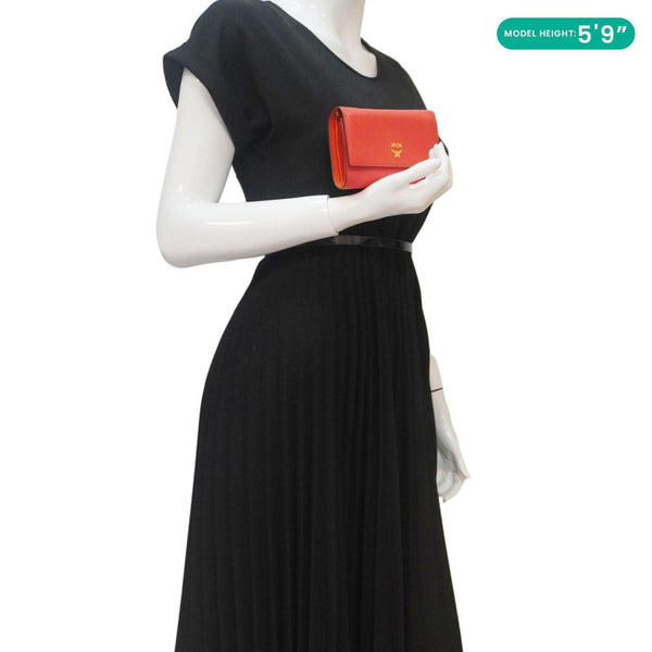 MCM Leather Compact Wallet Red