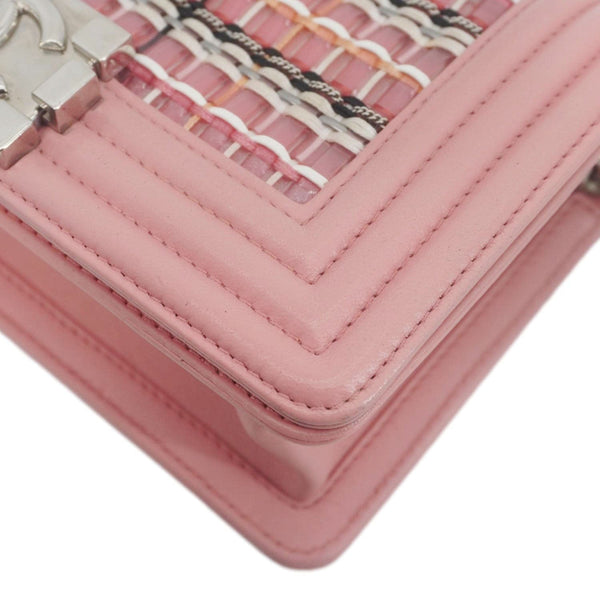 CHANEL Boy Flap Small Woven Leather Shoulder Bag Pink