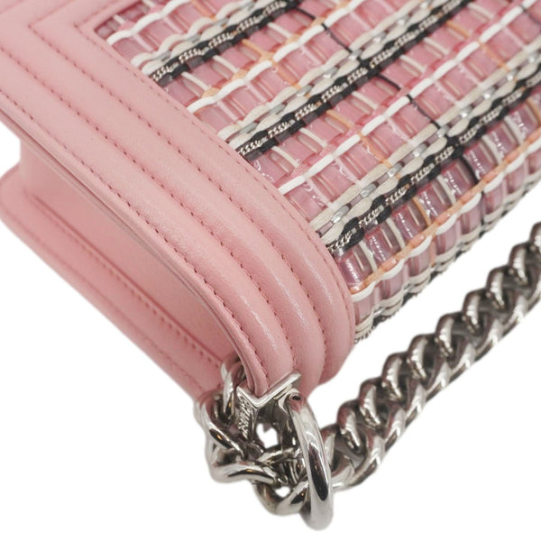 CHANEL Boy Flap Small Woven Leather Shoulder Bag Pink
