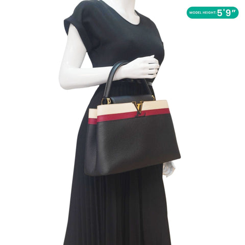 LOUIS VUITTON Capucines MM Taurillon Leather Satchel Bag Black