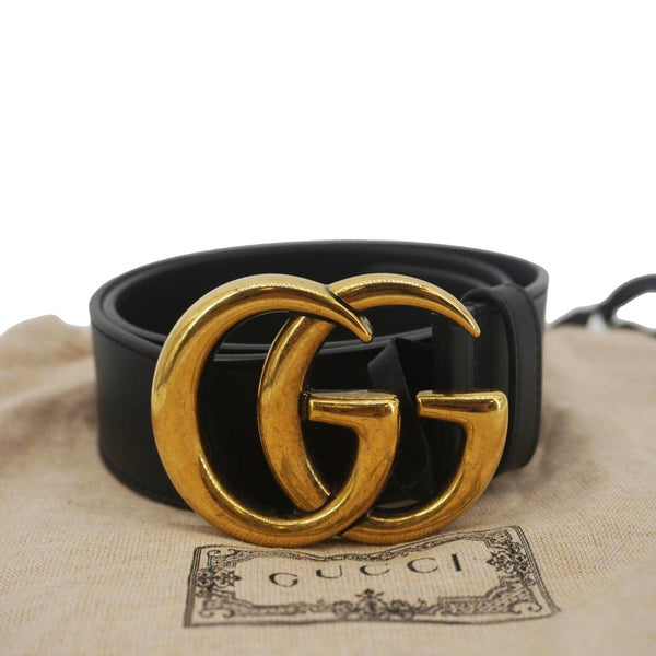 GUCCI Double G Marmont Buckle Smooth Leather Belt Black 400593
