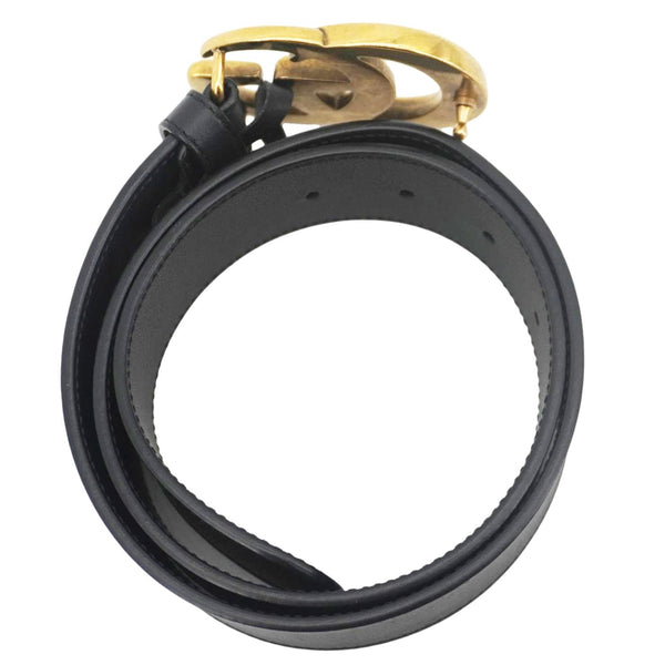 GUCCI Double G Marmont Buckle Smooth Leather Belt Black 400593