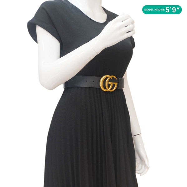 GUCCI Double G Marmont Buckle Smooth Leather Belt Black 400593