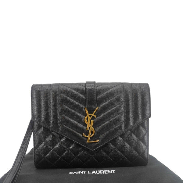 YVES SAINT LAURENT Monogram Leather Wristlet Clutch Black