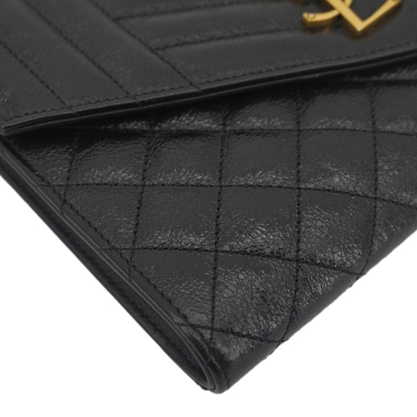 YVES SAINT LAURENT Monogram Leather Wristlet Clutch Black