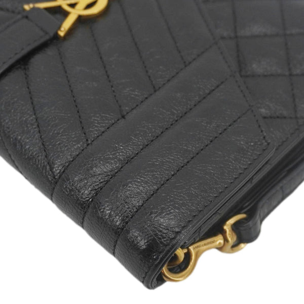 YVES SAINT LAURENT Monogram Leather Wristlet Clutch Black