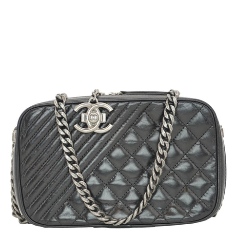 CHANEL Coco Boy Small Quilted Lambskin Camera Case Crossbody Bag Black