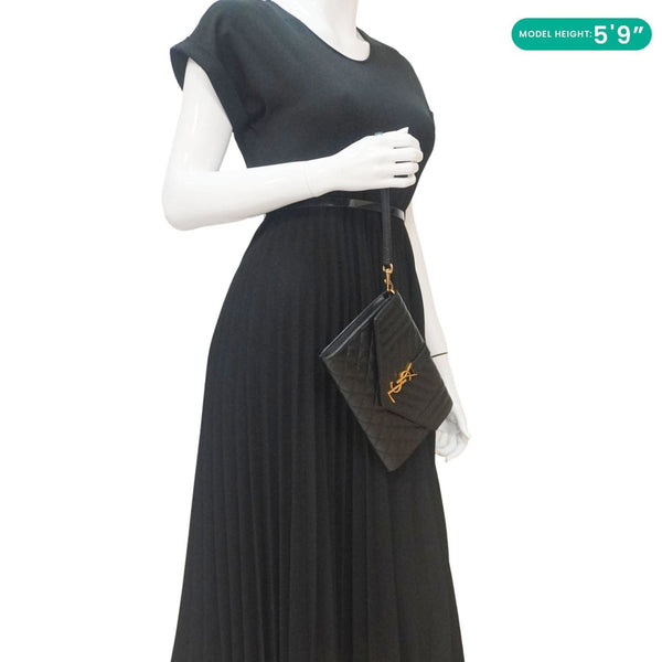 YVES SAINT LAURENT Monogram Leather Wristlet Clutch Black