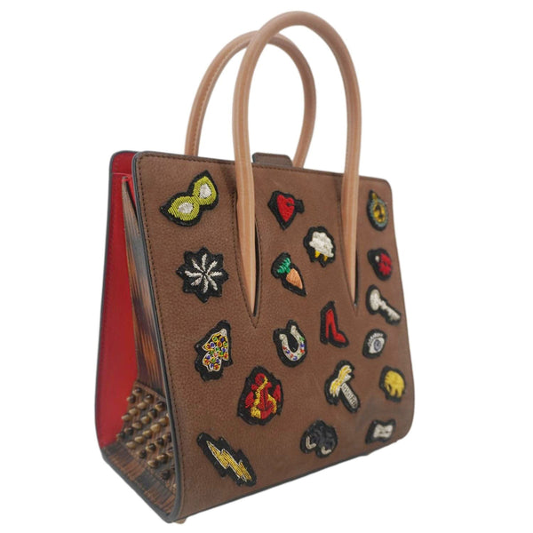 CHRISTIAN LOUBOUTIN Paloma Small Patches Leather Top Handle Crossbody Bag Brown