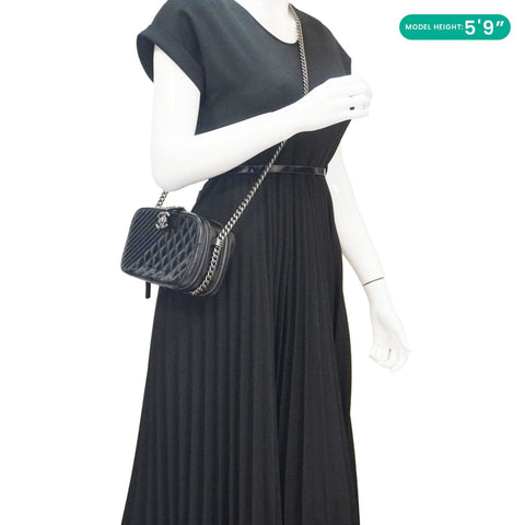 CHANEL Coco Boy Small Quilted Lambskin Camera Case Crossbody Bag Black