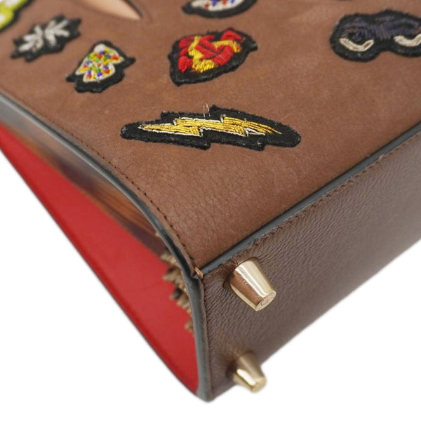 CHRISTIAN LOUBOUTIN Paloma Small Patches Leather Top Handle Crossbody Bag Brown