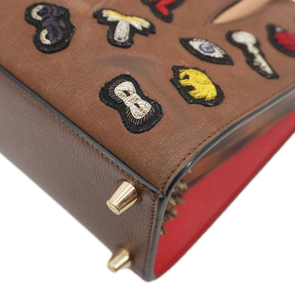 CHRISTIAN LOUBOUTIN Paloma Small Patches Leather Top Handle Crossbody Bag Brown