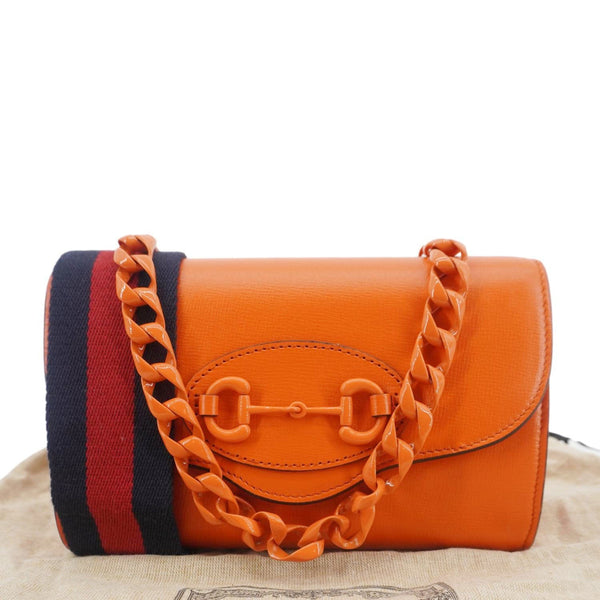 GUCCI Horsebit 1955 Mini Leather Shoulder Bag Orange 724713