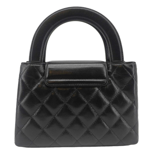 CHANEL Kelly Nano Quilted Aged Calfskin Leather Top Handle Shoulder Bag Black