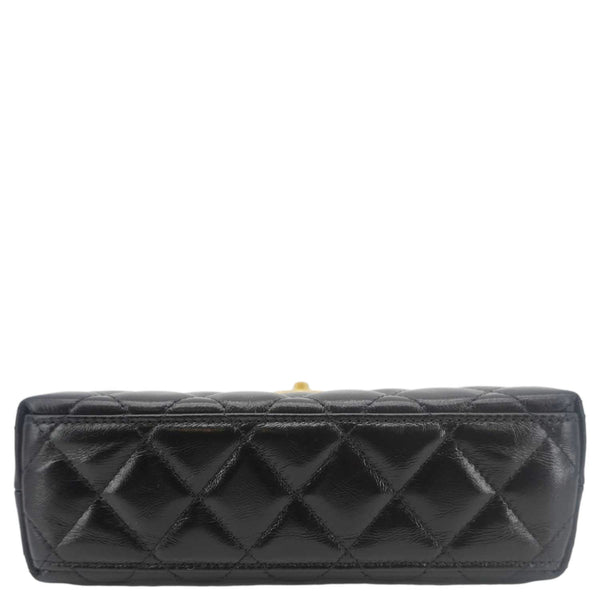 CHANEL Kelly Nano Quilted Aged Calfskin Leather Top Handle Shoulder Bag Black