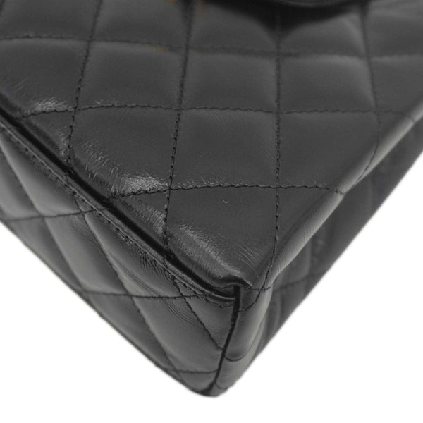 CHANEL Kelly Nano Quilted Aged Calfskin Leather Top Handle Shoulder Bag Black