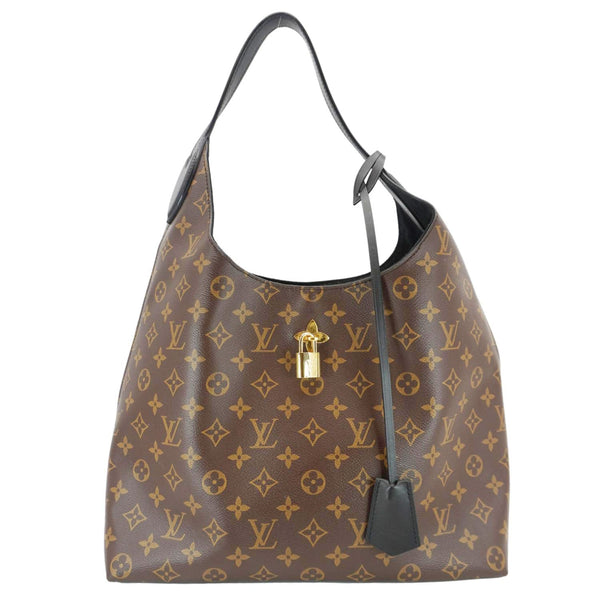 LOUIS VUITTON Flower Monogram Canvas Hobo Bag Brown