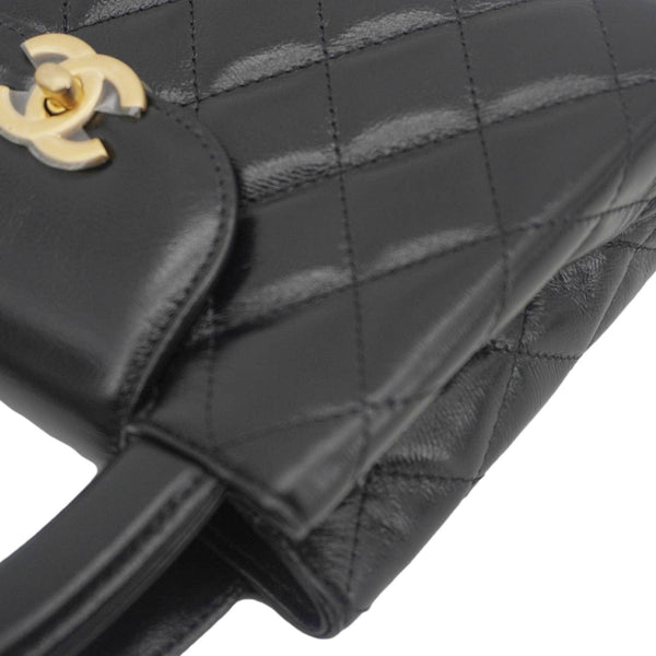 CHANEL Kelly Nano Quilted Aged Calfskin Leather Top Handle Shoulder Bag Black