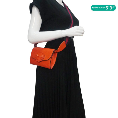 GUCCI Horsebit 1955 Mini Leather Shoulder Bag Orange 724713