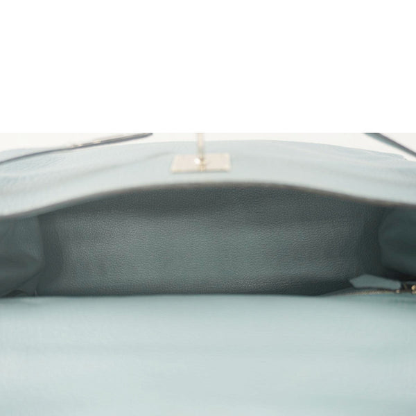 HERMES Kelly 32 Square Taurillon Clemence Leather Tote Shoulder Bag Light Blue