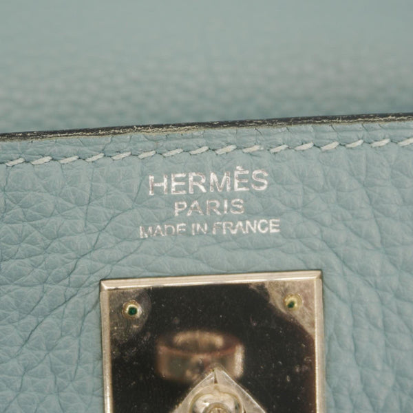 HERMES Kelly 32 Square Taurillon Clemence Leather Tote Shoulder Bag Light Blue
