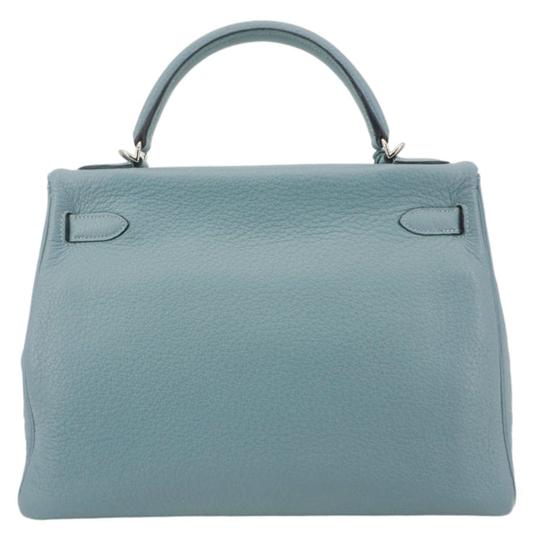 HERMES Kelly 32 Square Taurillon Clemence Leather Tote Shoulder Bag Light Blue