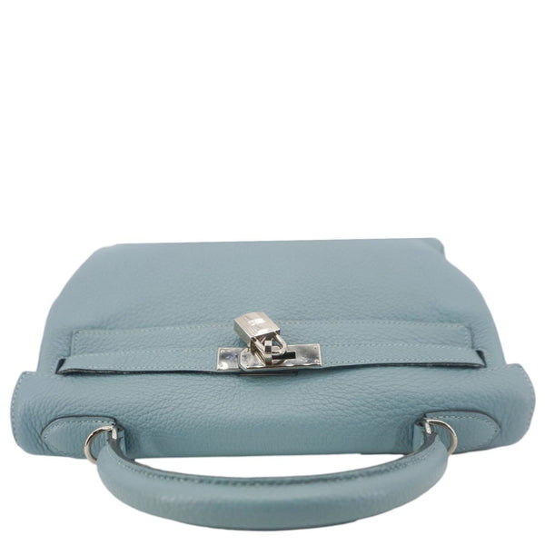 HERMES Kelly 32 Square Taurillon Clemence Leather Tote Shoulder Bag Light Blue
