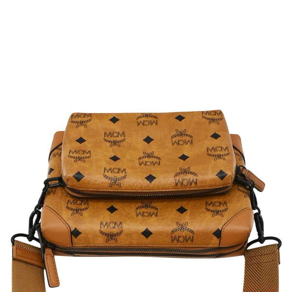 MCM Klassik Multifunction Small Visetos Canvas Crossbody Bag Cognac