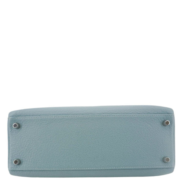 HERMES Kelly 32 Square Taurillon Clemence Leather Tote Shoulder Bag Light Blue