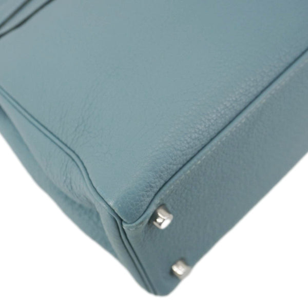 HERMES Kelly 32 Square Taurillon Clemence Leather Tote Shoulder Bag Light Blue