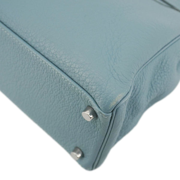 HERMES Kelly 32 Square Taurillon Clemence Leather Tote Shoulder Bag Light Blue