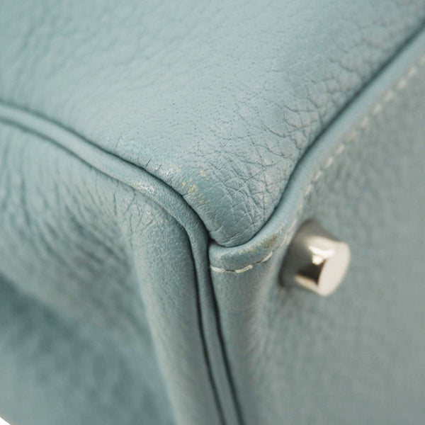 HERMES Kelly 32 Square Taurillon Clemence Leather Tote Shoulder Bag Light Blue