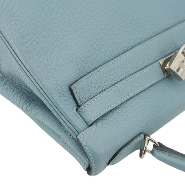 HERMES Kelly 32 Square Taurillon Clemence Leather Tote Shoulder Bag Light Blue