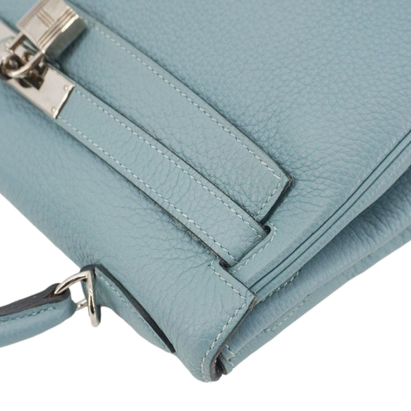 HERMES Kelly 32 Square Taurillon Clemence Leather Tote Shoulder Bag Light Blue