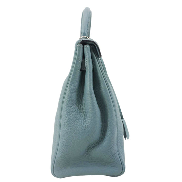 HERMES Kelly 32 Square Taurillon Clemence Leather Tote Shoulder Bag Light Blue