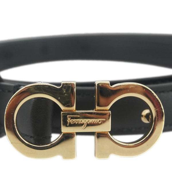 SALVATORE FERRAGAMO Gancini Buckle Reversible Leather Belt Black Size 44
