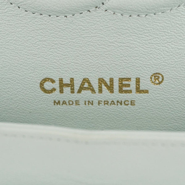 CHANEL Classic Double Flap Small Quilted Leather Shoulder Bag Light Green