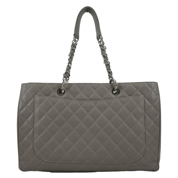 CHANEL XL Quilted Caviar Leather Shopping Tote Bag Gray