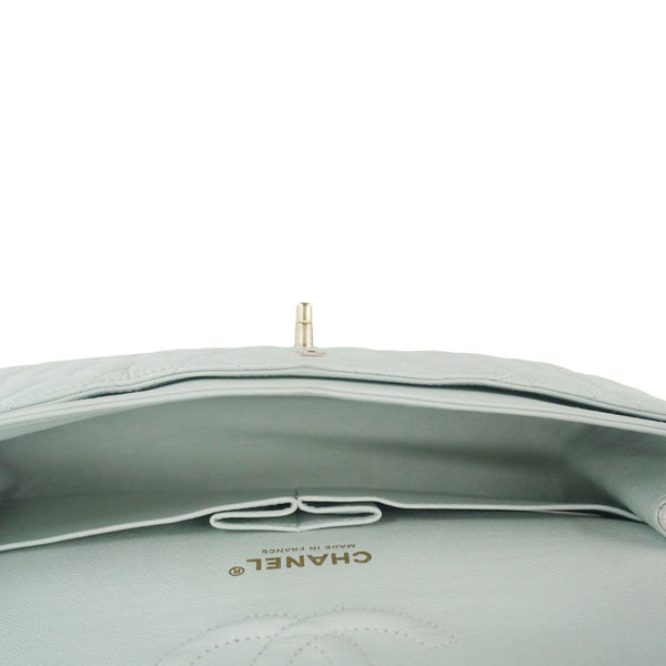 CHANEL Classic Double Flap Small Quilted Leather Shoulder Bag Light Green