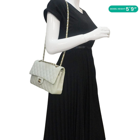 CHANEL Classic Double Flap Small Quilted Leather Shoulder Bag Light Green