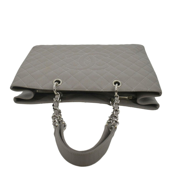 CHANEL XL Quilted Caviar Leather Shopping Tote Bag Gray