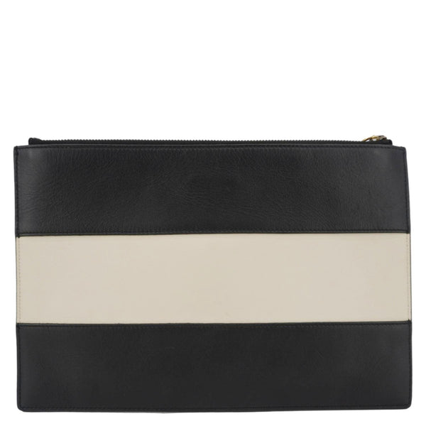 GUCCI Striped Bee Calfskin Leather Pouch Black 476077