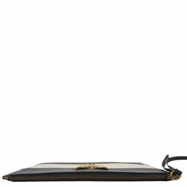 GUCCI Striped Bee Calfskin Leather Pouch Black 476077