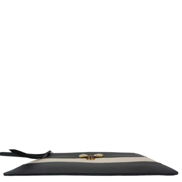 GUCCI Striped Bee Calfskin Leather Pouch Black 476077