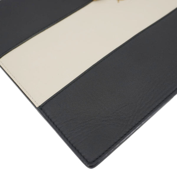 GUCCI Striped Bee Calfskin Leather Pouch Black 476077