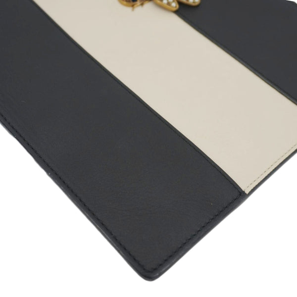 GUCCI Striped Bee Calfskin Leather Pouch Black 476077